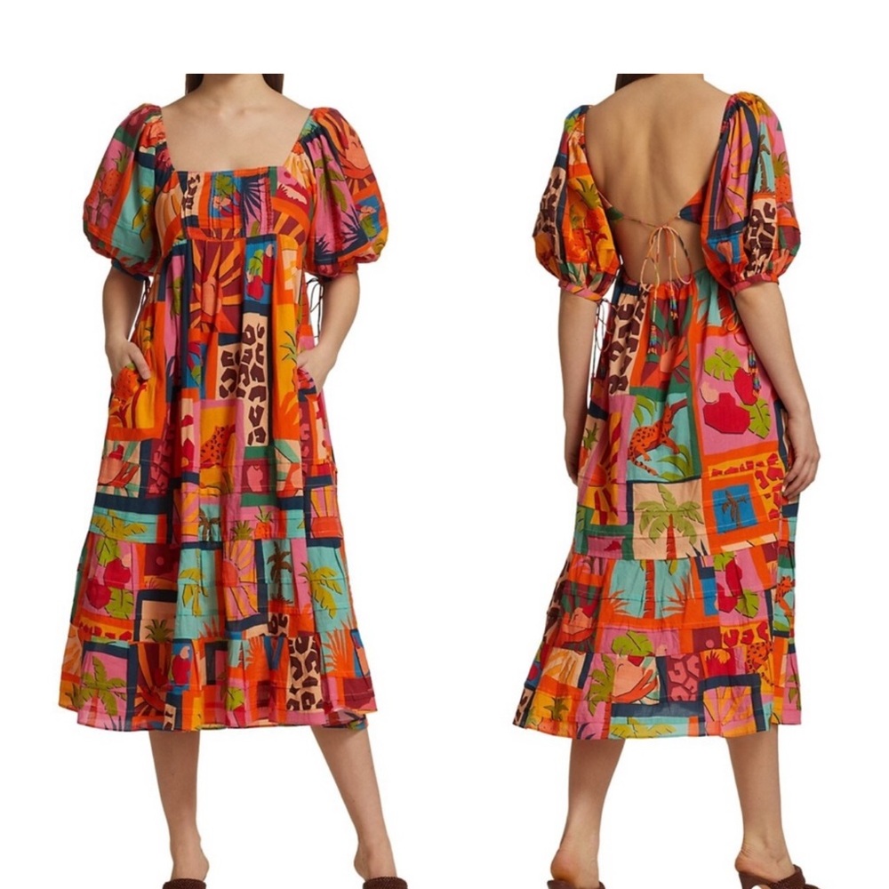 Farmrio dress Tropical Collage Midi Dress Farm Rio Anthropologie size XL